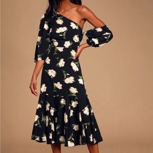 Asymmetrical Floral Midi Dress